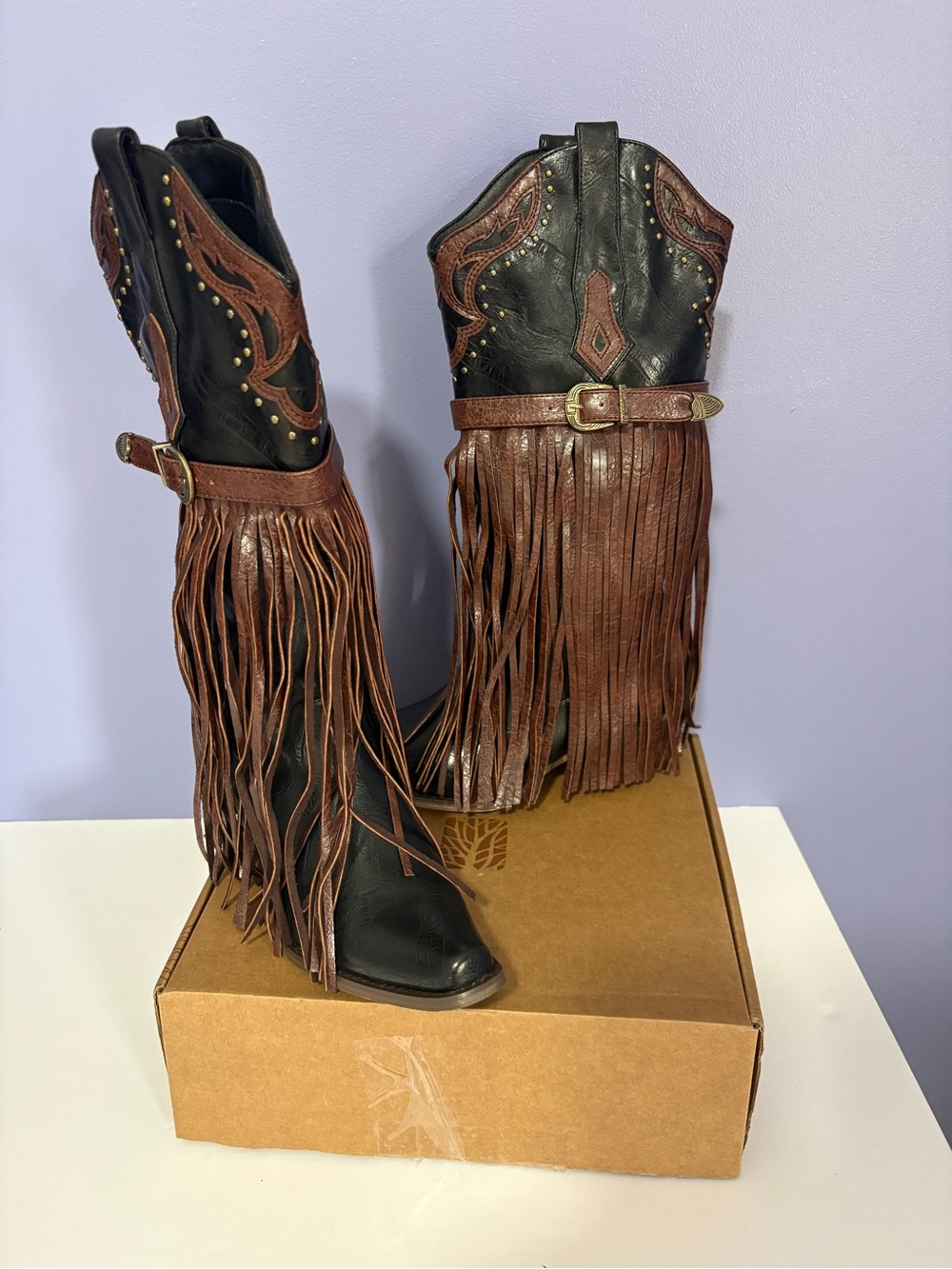 Black and Brown Fringe Western Boots - Women's Fashion Cowgirl Boot